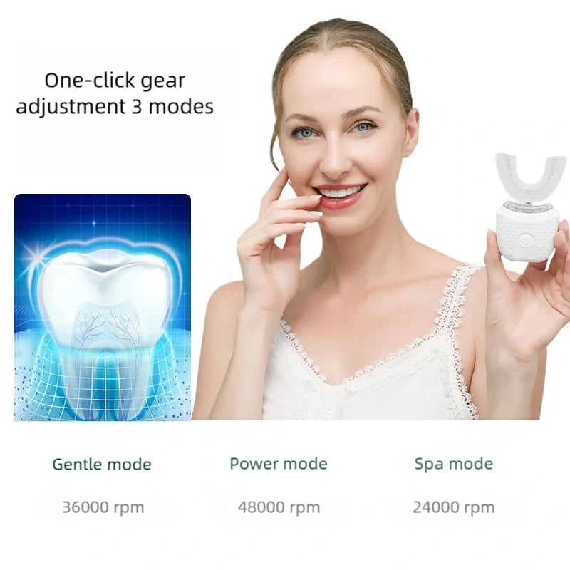 Portable U-Shaped Electric Toothbrush, Ultrasonic 360-Degree Cleaning, Silicone Whitening Automatic Toothbrush, Oral Tool